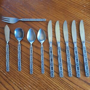 Japan National Stainless Vintage MCM Retro Flatware Set 10 pcs Assorted
